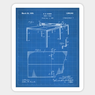 Table Tennis Patent - Ping Pong Fan Tennis Player Art - Blueprint Sticker